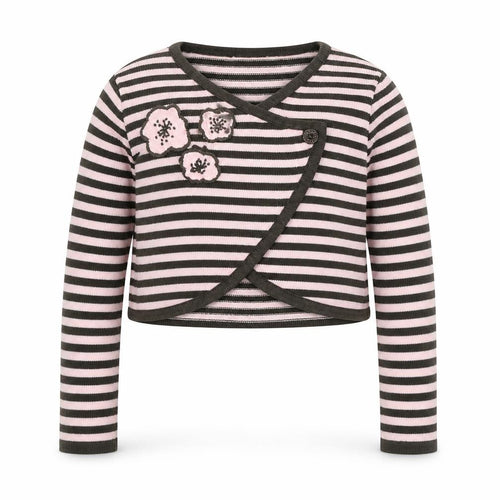 NEXT Girls Pink V-Neck Striped Acrylic Cardigan Jumper Size 3-4 Years Button - Flowers