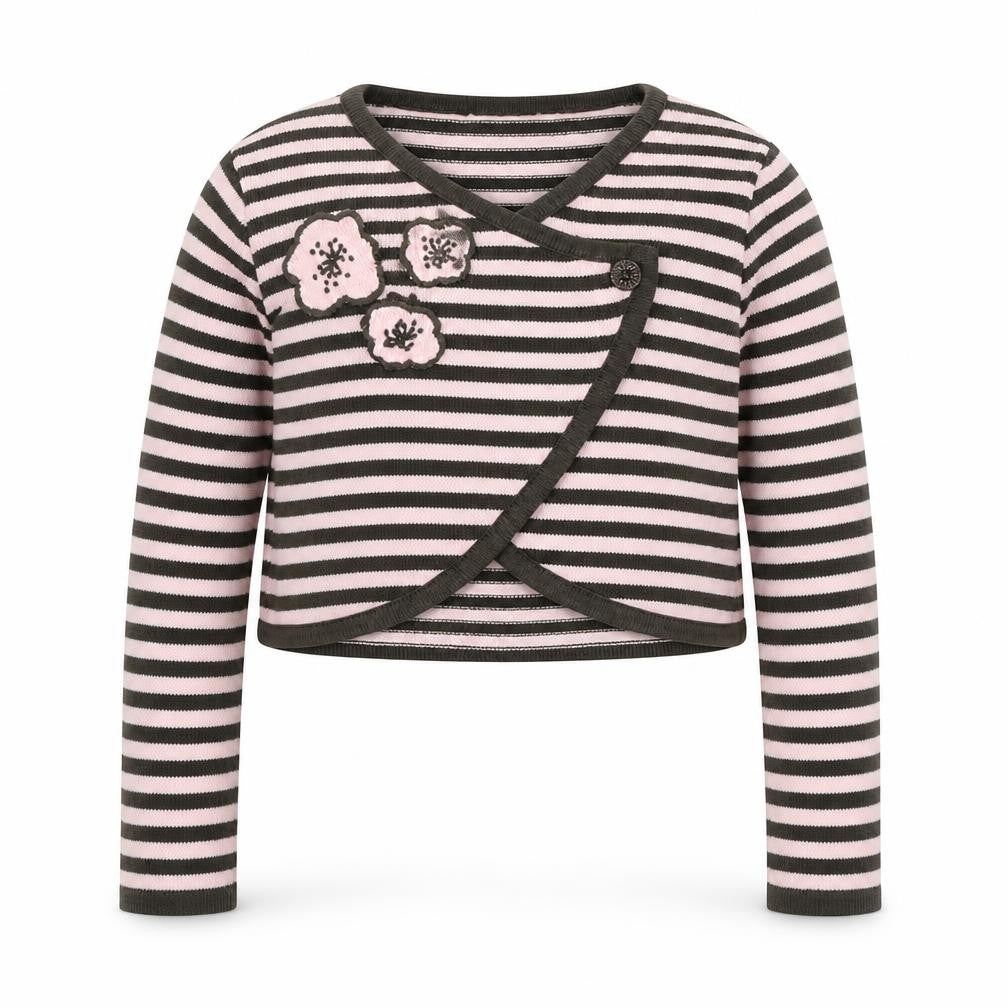 NEXT Girls Pink V-Neck Striped Acrylic Cardigan Jumper Size 3-4 Years Button - Flowers
