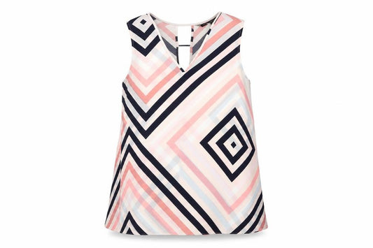 Front view of Principles women’s pink geometric polyester basic blouse, size UK 18, v-neck
