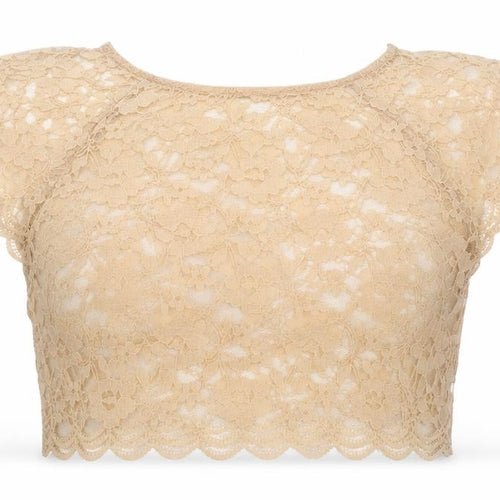 Topshop Womens Beige Floral Nylon Cropped T-Shirt Size 8 Round Neck