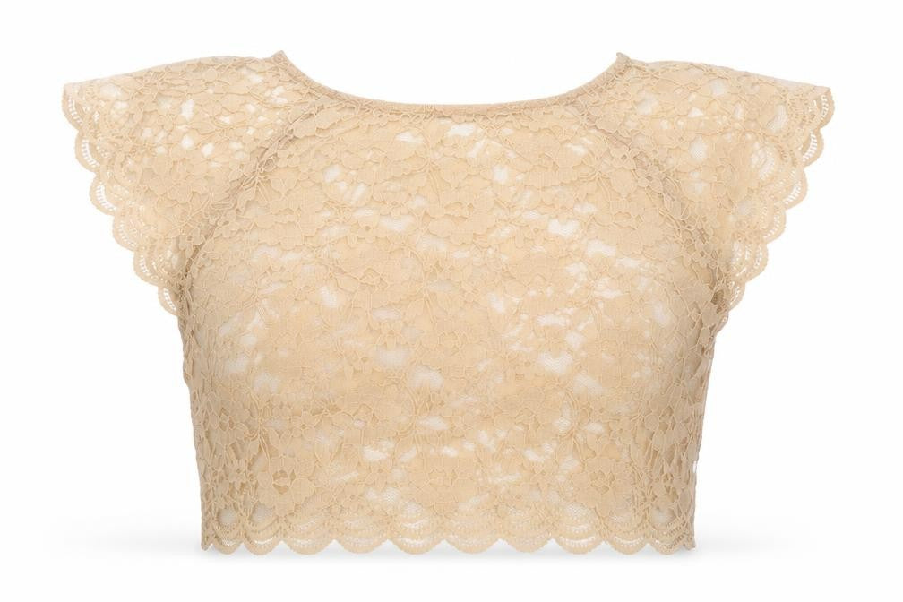 Topshop Womens Beige Floral Nylon Cropped T-Shirt Size 8 Round Neck