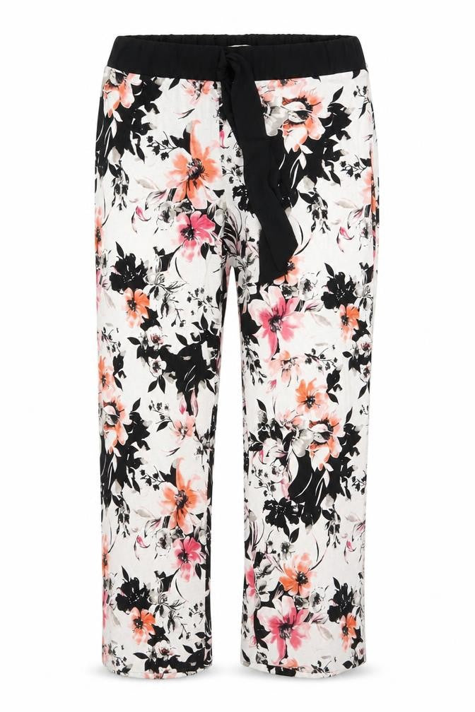 Matalan Womens White Floral Viscose Capri Trousers Size M L38 in Regular Drawstring