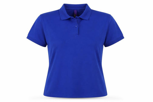 Front view of Henbury women’s blue polyester basic polo, size XL, collared