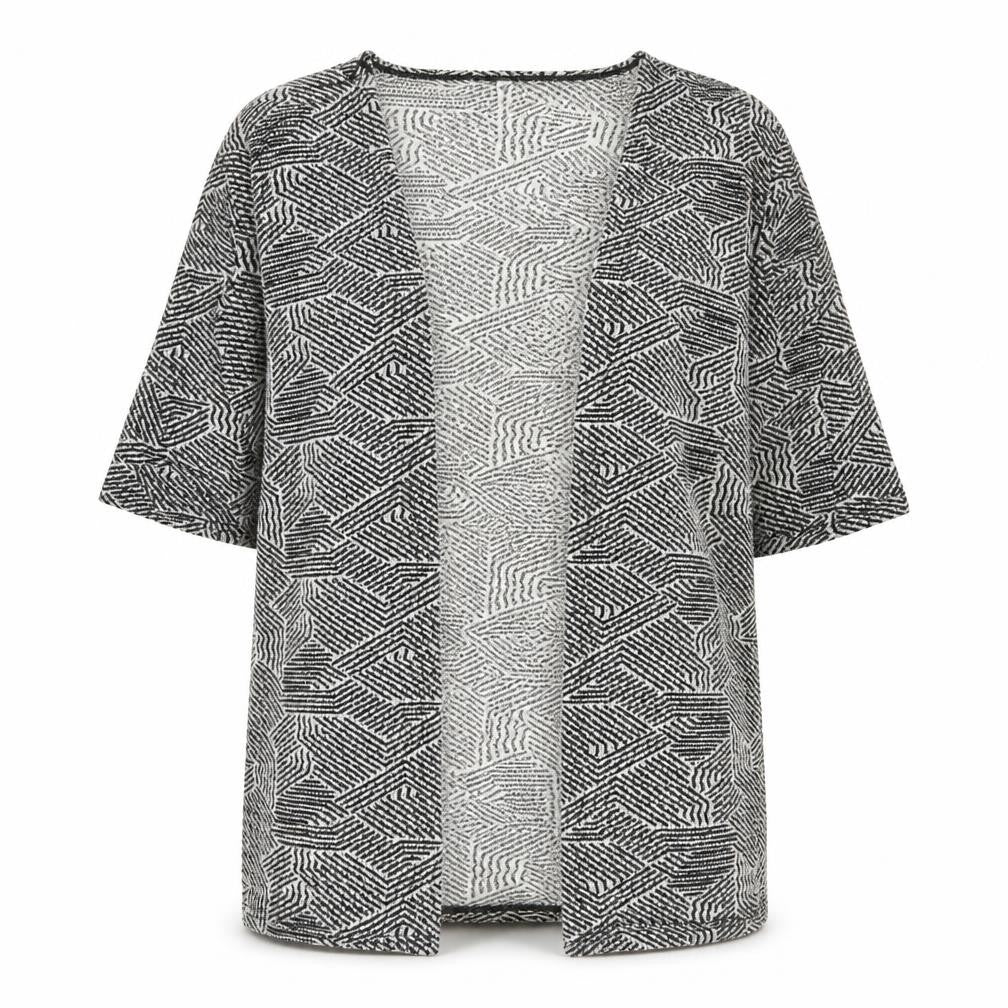 Front view of Blue Vanilla women’s black v-neck geometric polyester cardigan jumper, size M