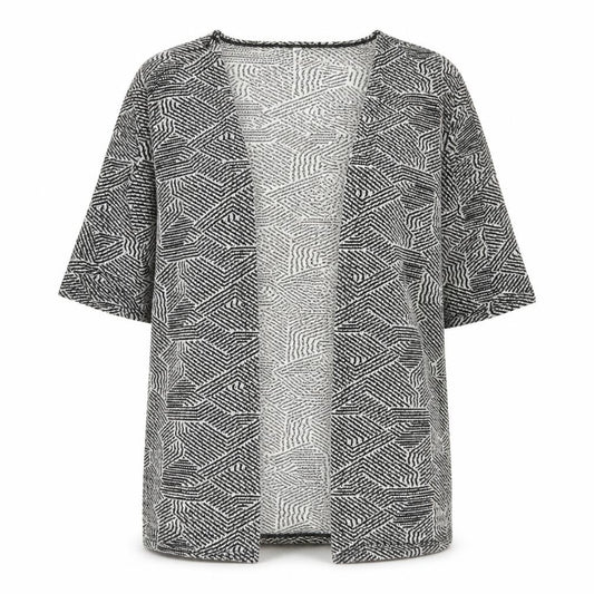 Front view of Blue Vanilla women’s black v-neck geometric polyester cardigan jumper, size M