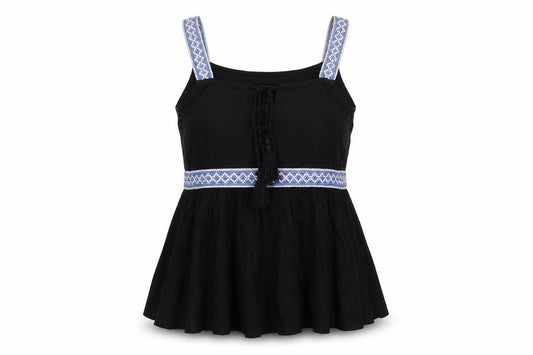 Front view of Love & Other Things women’s black cotton basic tank, size S, square neck