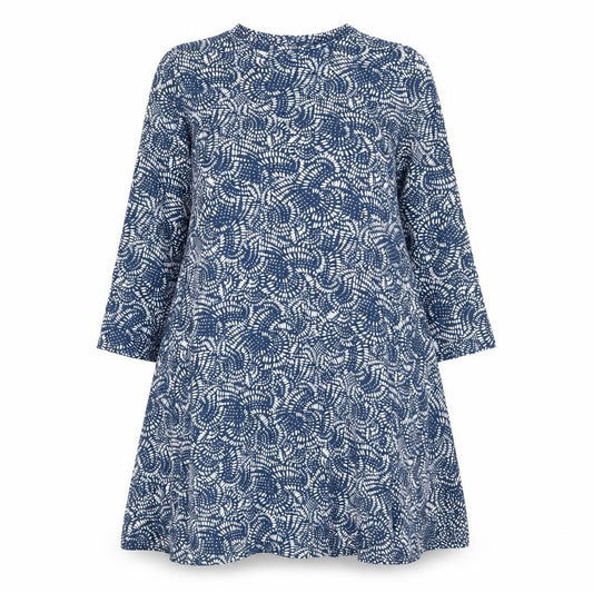 Front view of Principles women’s blue geometric viscose a-line, size UK 10, mock neck pullover
