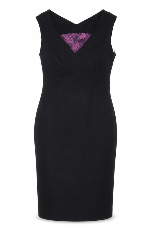 Front view of Next women’s black polyester a-line, size UK 8, v-neck zip