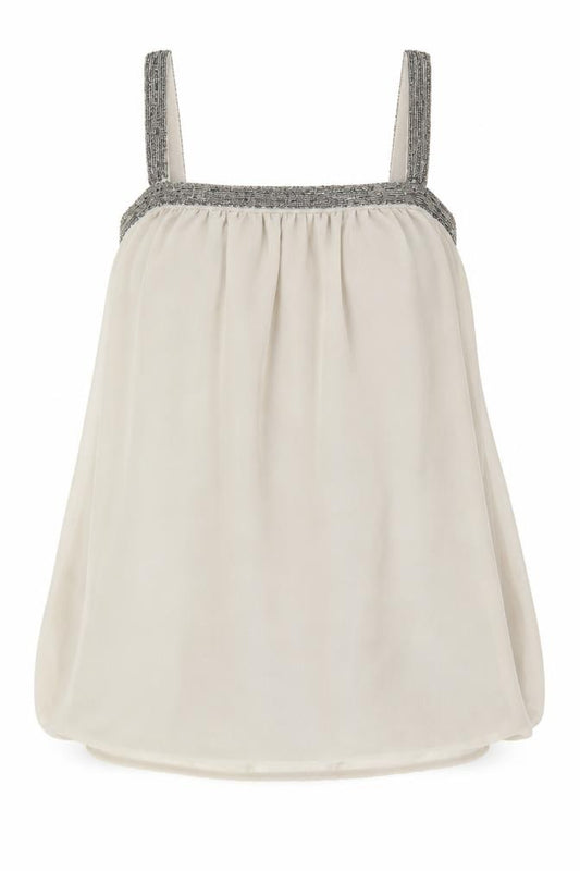 Front view of Vero Moda women’s beige polyester mini, size S, square neck zip