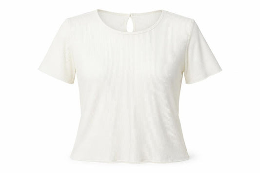 Front view of Amber women’s white polyester basic t-shirt, size UK 14, round neck