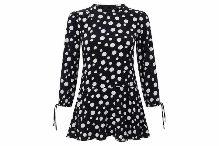 Mango Womens Black Polka Dot Polyester Skater Dress Size M Round Neck Button