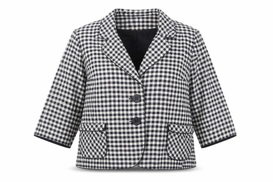 Front view of Roman women’s black check jacket, size UK 18, button