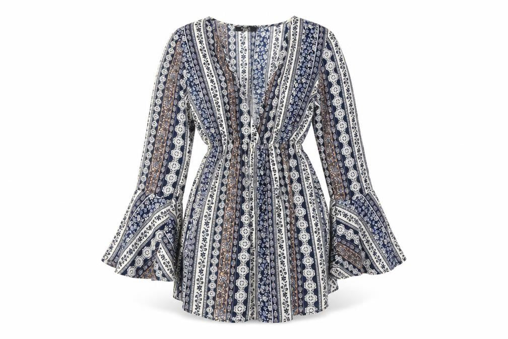 Paper Heart Womens Multicoloured Geometric Polyester Skater Dress Size 6 V-Neck Pullover - Frill