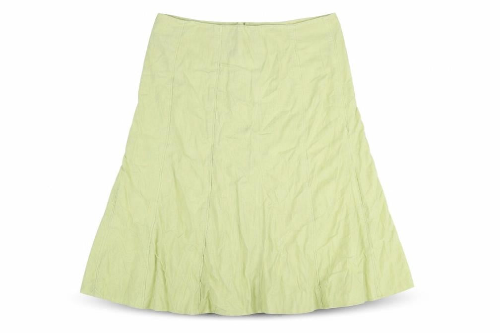 Front view of Autonomy women’s green polyester a-line skirt, size UK 14, zip