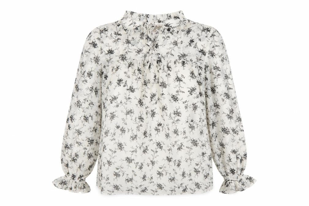 Front view of Marks & Spencer women’s white floral polyester basic blouse, size UK 8, mock neck
