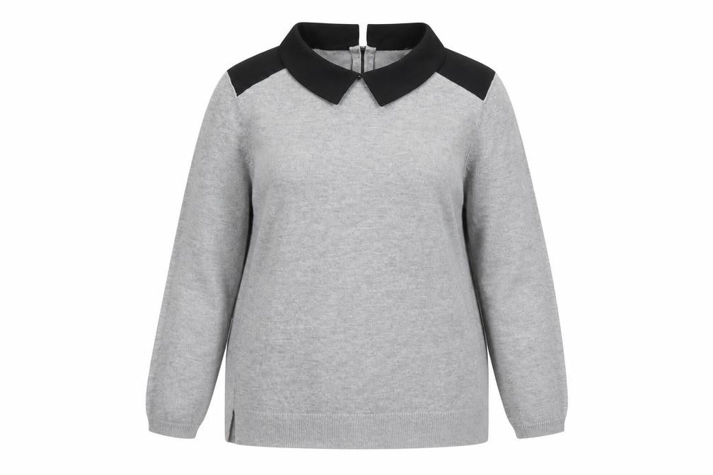 Front view of Papaya women’s grey collared viscose jumper, size UK 14