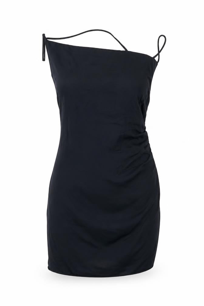 Front view of Zara women’s black polyester mini, size XS, sweetheart pullover