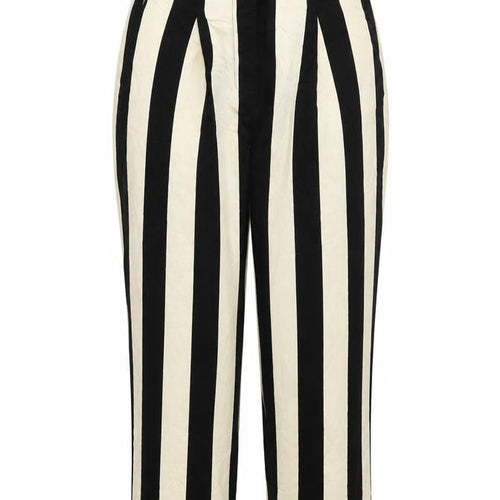 Marks and Spencer Womens Beige Striped Polyester Cropped Trousers Size 10 L23 in Regular Button