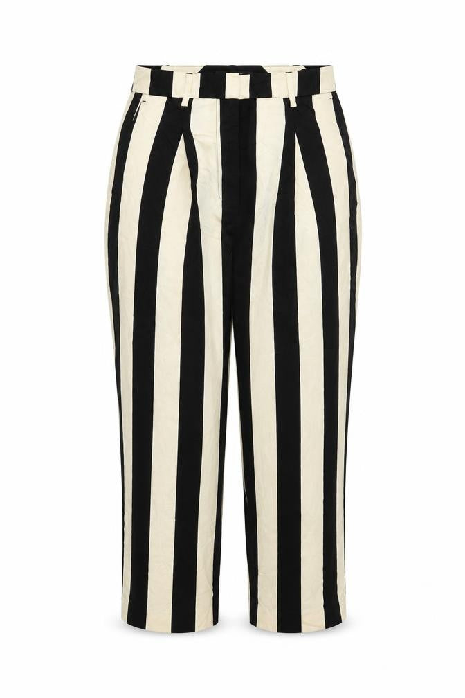Marks and Spencer Womens Beige Striped Polyester Cropped Trousers Size 10 L23 in Regular Button