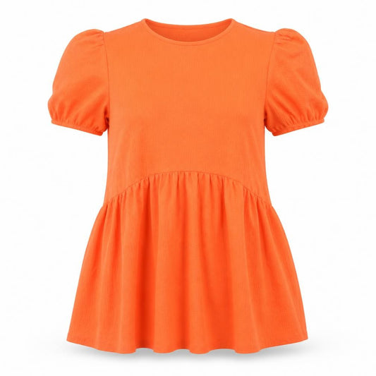 Front view of Primark women’s orange polyester a-line, size S, crew neck pullover