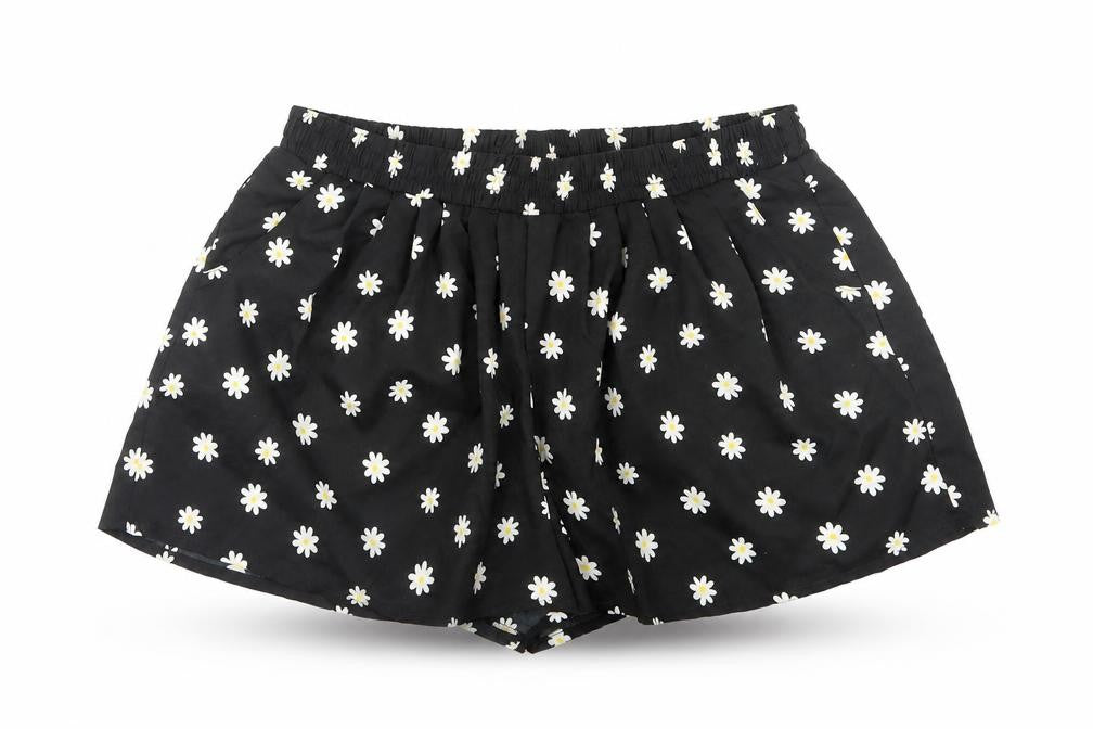 Denim & Co. Womens Black Floral Polyester Paperbag Shorts Size 10 L3 in Regular Pull On