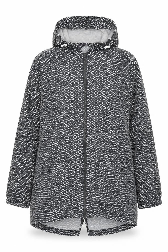 Front view of Marks & Spencer women’s black geometric jacket, size L, zip