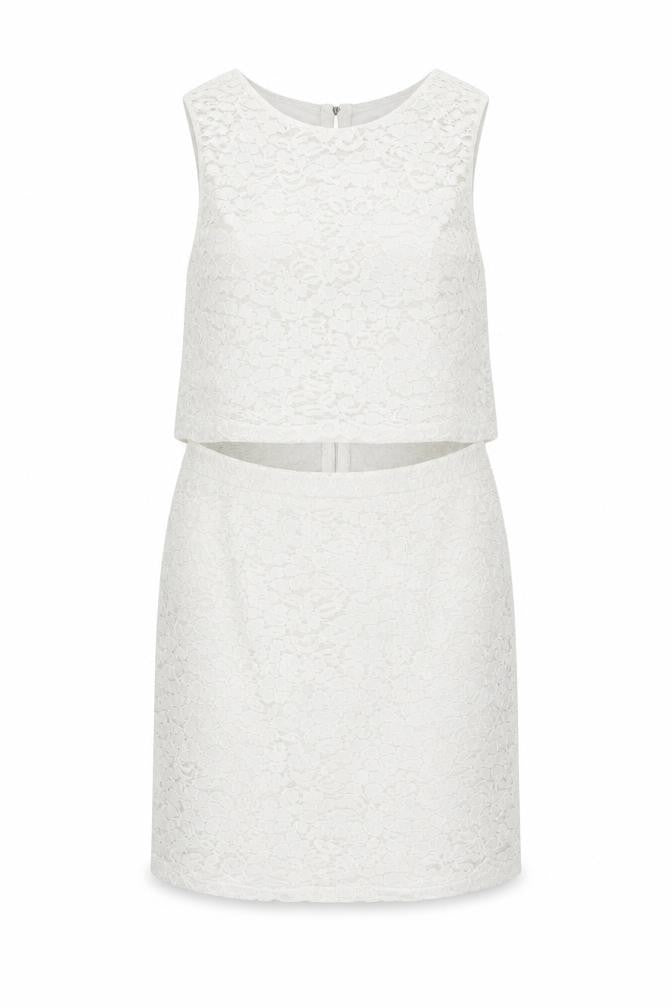AX Paris Womens White Polyester Pencil Dress Size 14 Round Neck Zip