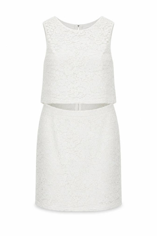 Front view of AX Paris women’s white polyester pencil dress, size UK 14, round neck zip