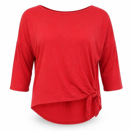 New Look Womens Red Viscose Basic T-Shirt Size 14 Boat Neck - Knot Side Detail