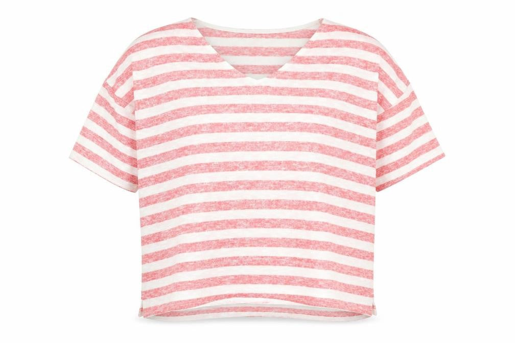 Front view of George women’s white v-neck striped polyester jumper, size UK 14