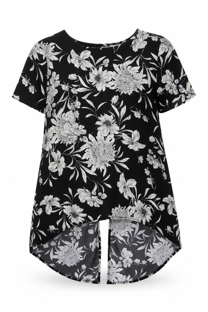 Glamerous Womens Black Floral Polyester Basic Blouse Size S Round Neck