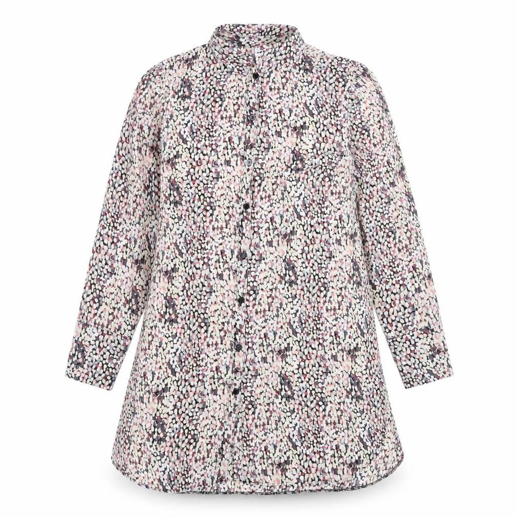 Front view of Matalan women’s pink geometric polyester shirt dress, size UK 10, collared button