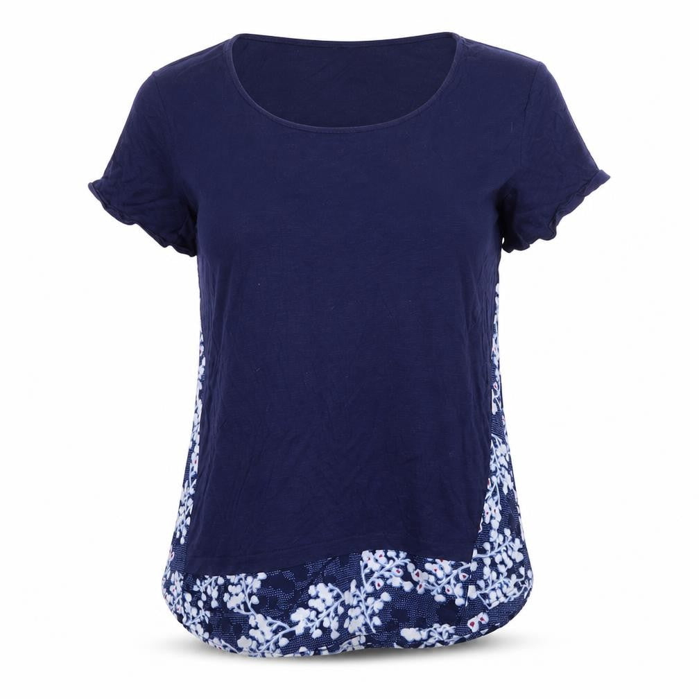 Marks and Spencer Womens Blue Floral Viscose Basic T-Shirt Size 12 Round Neck