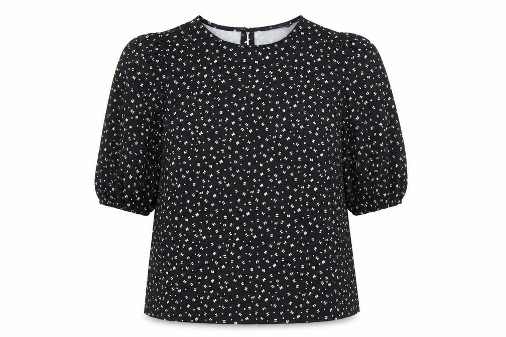 SHEIN Womens Black Geometric Polyester Basic Blouse Size XS Round Neck