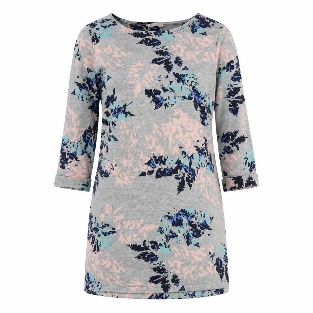 Front view of Marks & Spencer women’s multicoloured geometric polyester mini, size UK 14, boat neck pullover