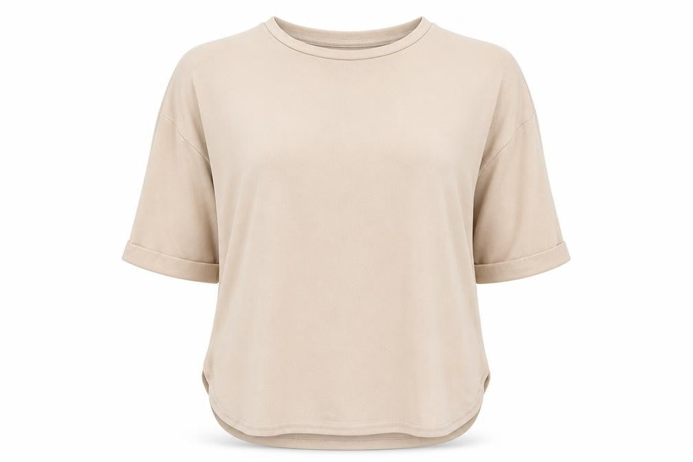 Front view of New Look women’s beige crew neck polyester jumper, size S