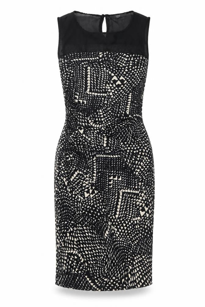 NEXT Womens Beige Geometric Polyester Pencil Dress Size 12 Boat Neck Hook & Eye
