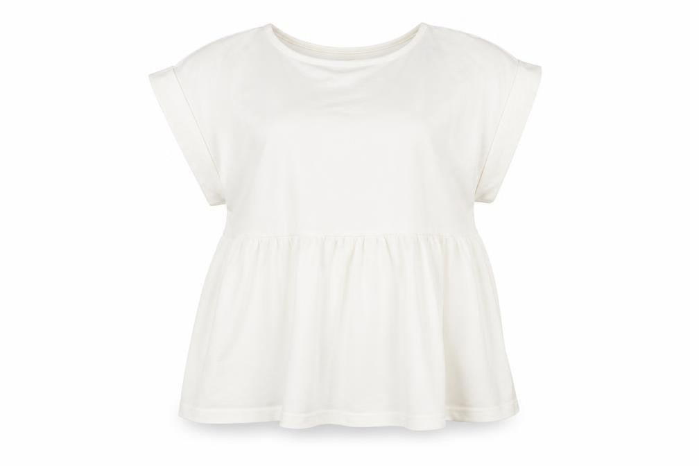 Front view of Primark women’s white viscose basic blouse, size UK 10, round neck - smock peplum