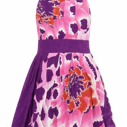 Warehouse Womens Purple Floral Polyester Fit & Flare Size 6 Round Neck Zip - Tulle Petticoat