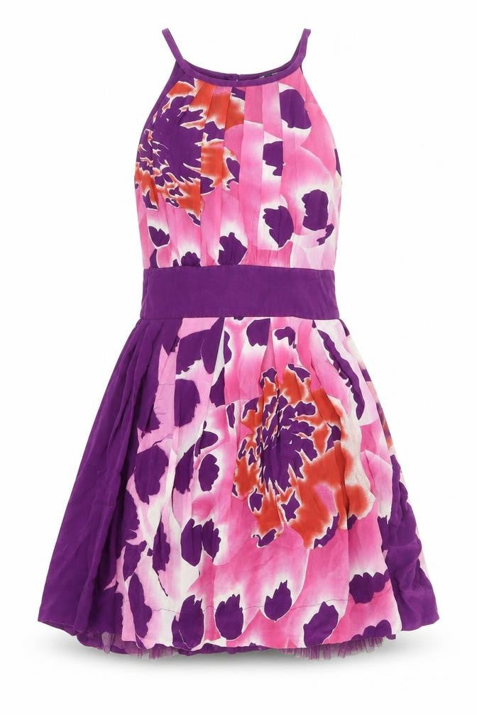 Warehouse Womens Purple Floral Polyester Fit & Flare Size 6 Round Neck Zip - Tulle Petticoat