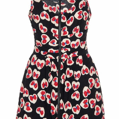 Boohoo Sister Girls Black Geometric Viscose A-Line Size 14 Years Scoop Neck Zip - Bow Print