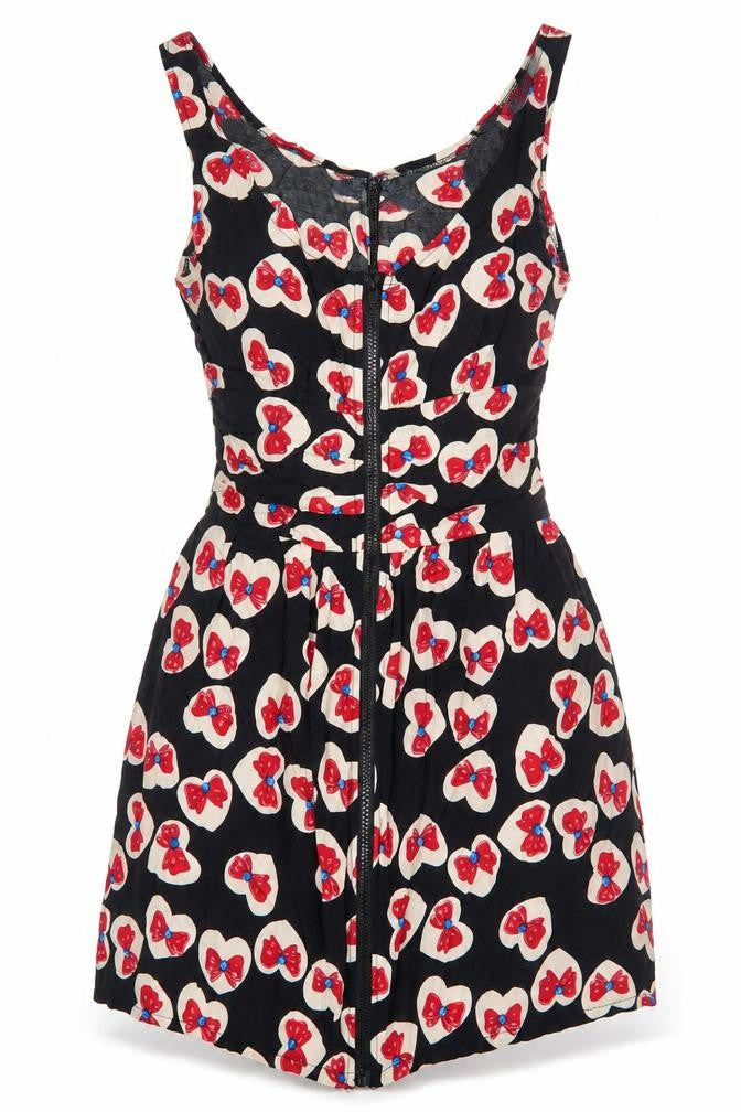 Boohoo Sister Girls Black Geometric Viscose A-Line Size 14 Years Scoop Neck Zip - Bow Print