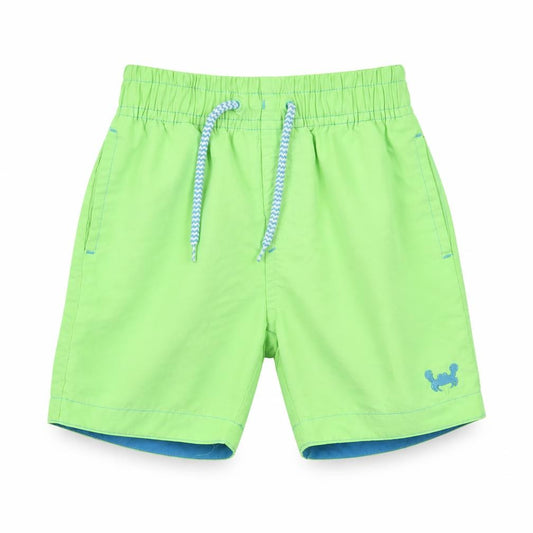 Front view of Rebel boys’ green polyester cropped trousers, size 18-24, months drawstring - swim shorts