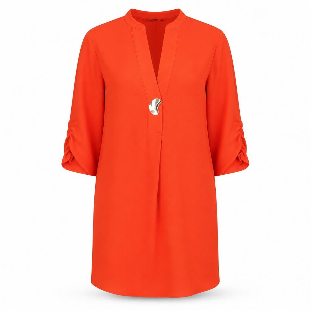 Zara Womens Orange Polyester Shirt Dress Size XS V-Neck Button