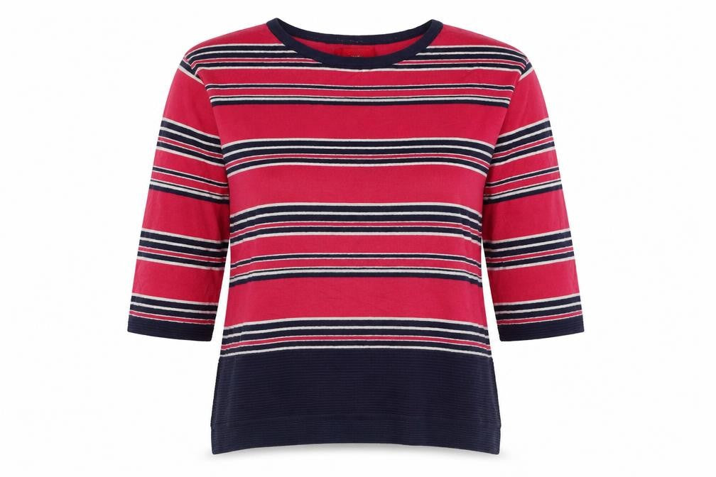 Front view of Next women’s multicoloured round neck striped cotton jumper, size UK 6