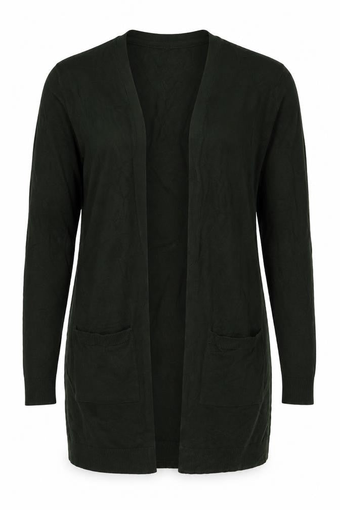 Front view of Select women’s green v-neck viscose cardigan jumper, size UK 12