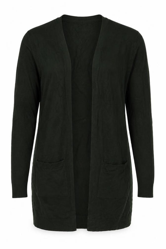 Front view of Select women’s green v-neck viscose cardigan jumper, size UK 12