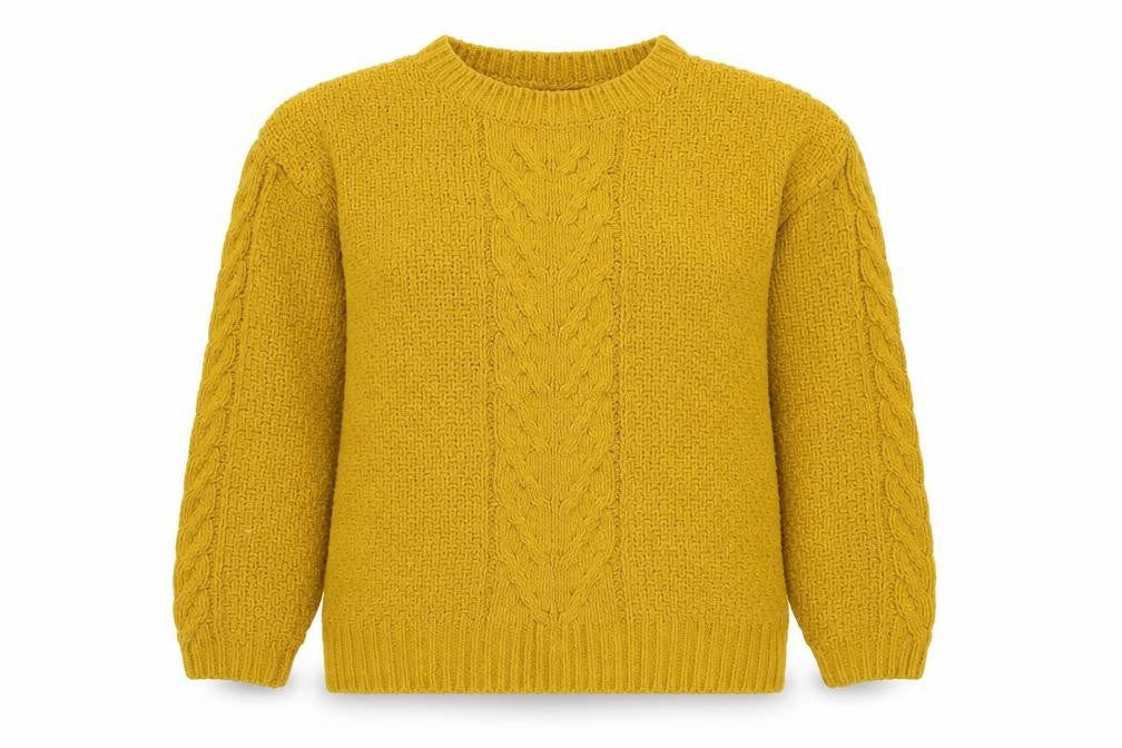 Front view of Primark women’s yellow boat neck polyester jumper, size S