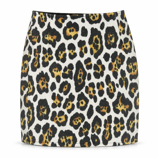 Front view of Hardy Puglia women’s multicoloured animal print polyester a-line skirt, size UK 6, zip