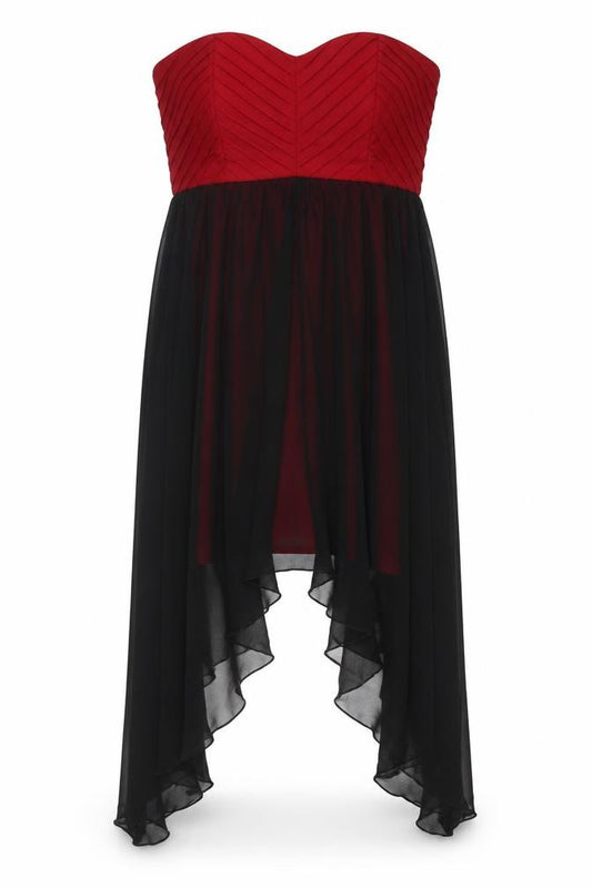 Front view of Izabel women’s red polyester bodycon, size UK 10, sweetheart zip